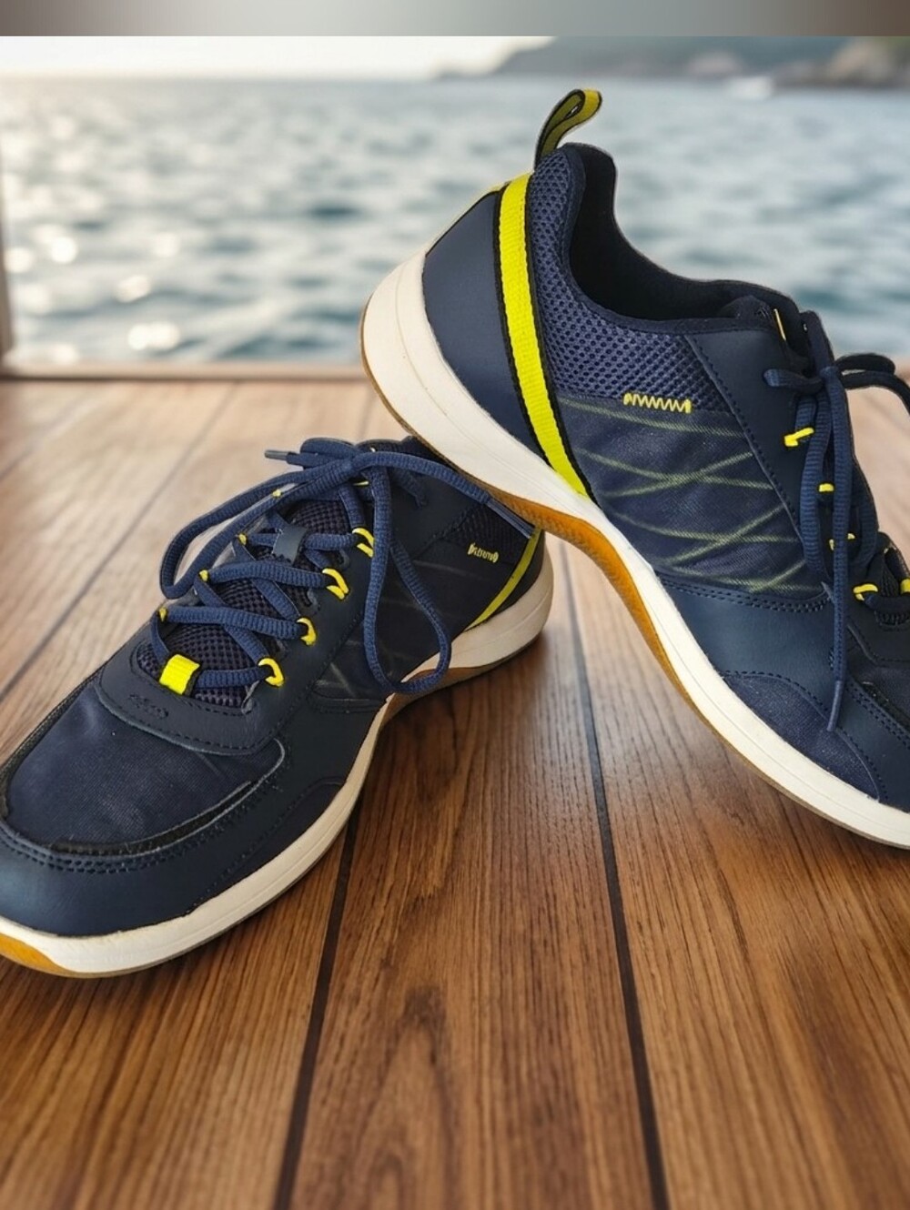 ​Sperry Top-Sider Men's Size 11.5 STS24075 Navy Blue Yellow Sneakers NWOB